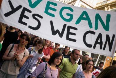 Vegetarian activists demonstrate during