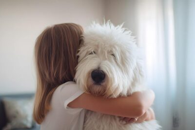 bambina abbraccia cane