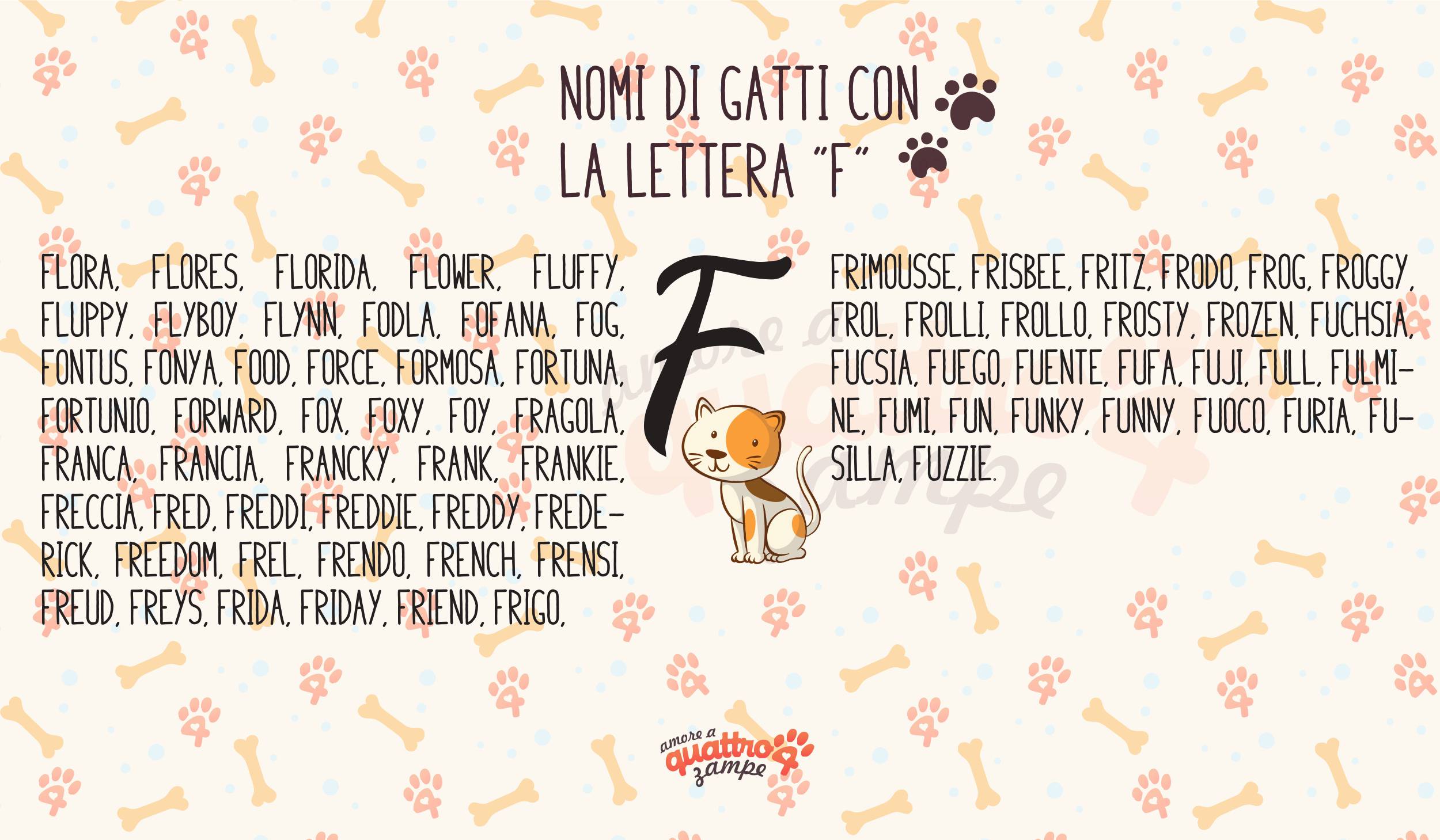 Infografica nomi gatti con la F