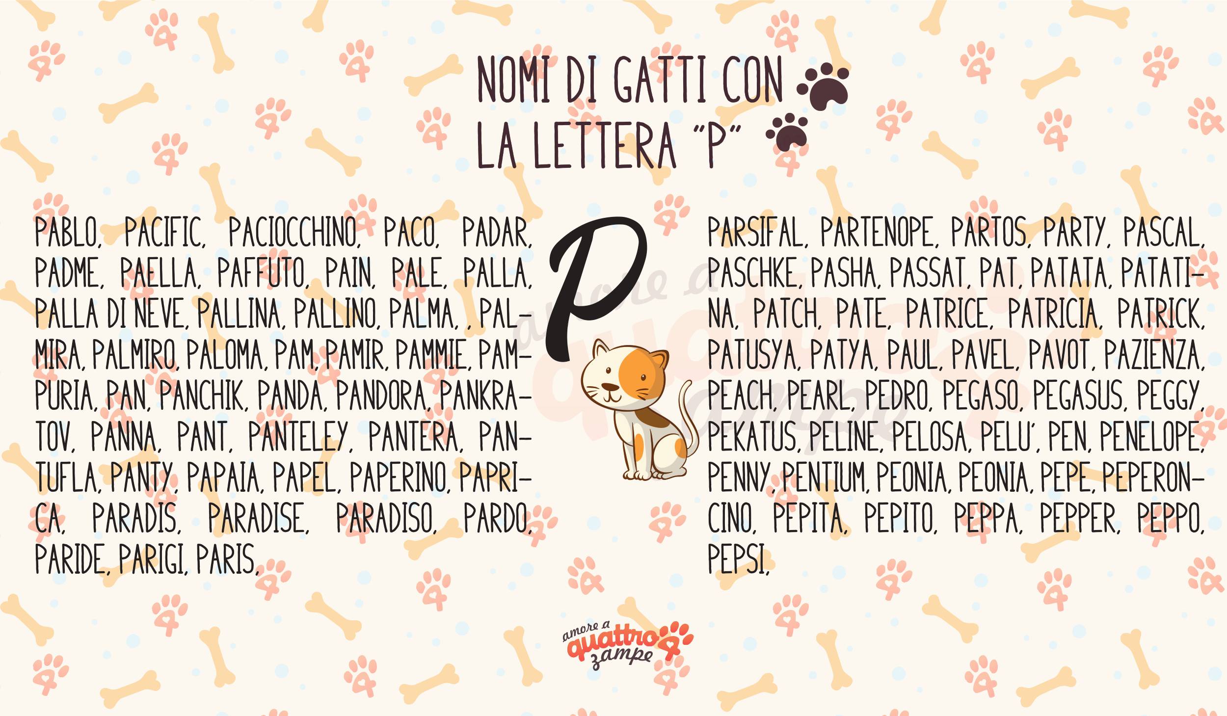 Infografica nomi gatti con la P