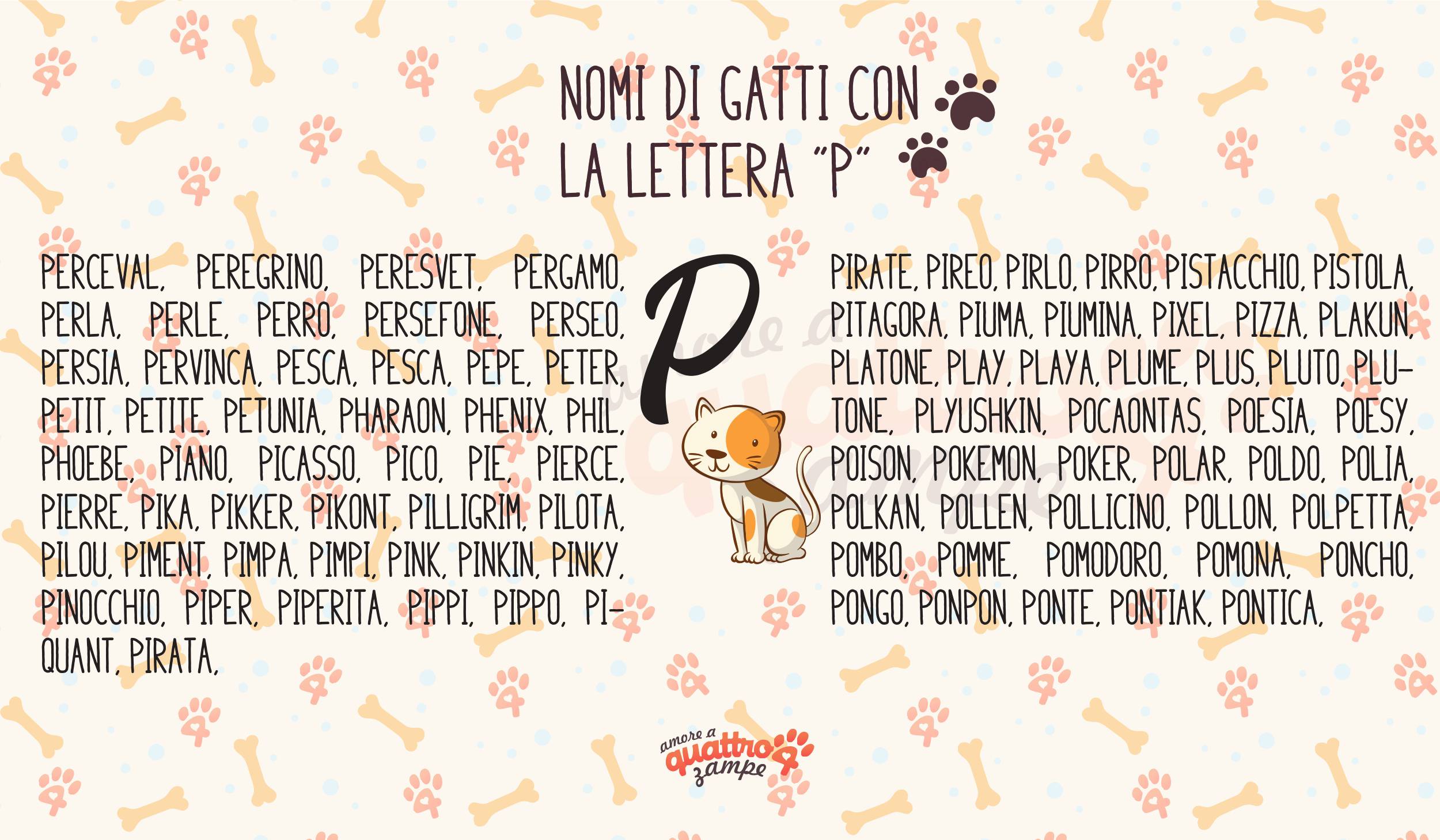Infografica nomi gatti con la P