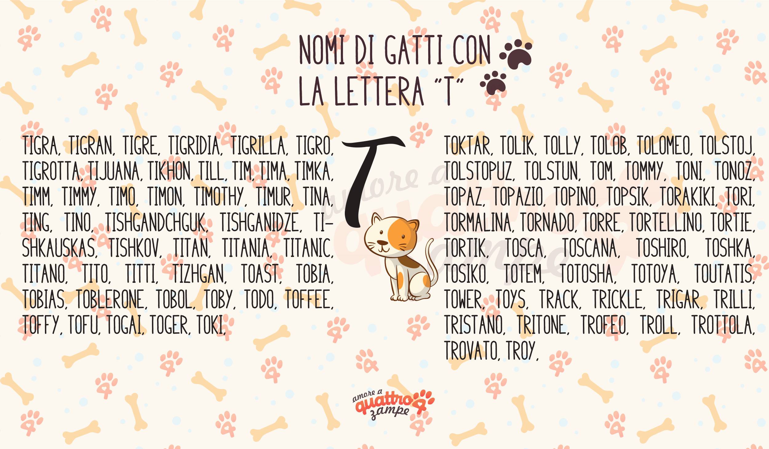 Infografica nomi gatti con la T