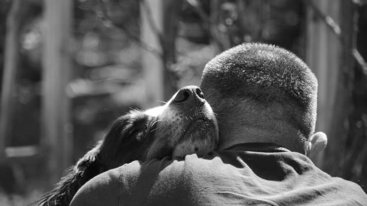 cane abbraccia uomo