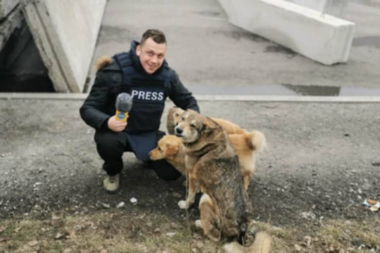 Il giornalista con i cani randagi (Foto Instagram)