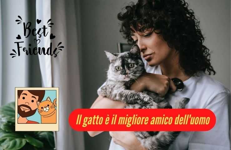 Donna abbraccia il gatto