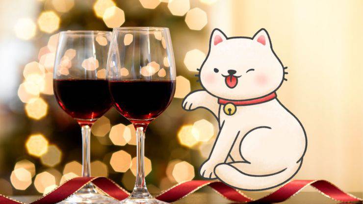 Gatto e vino durante le feste