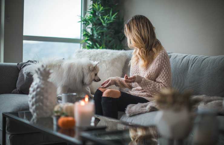 Donna sul divano con il cane