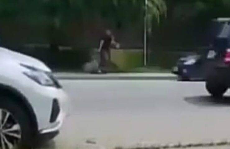 Trascina il cane in strada prendendolo a calci e pugni perchè non voleva camminare