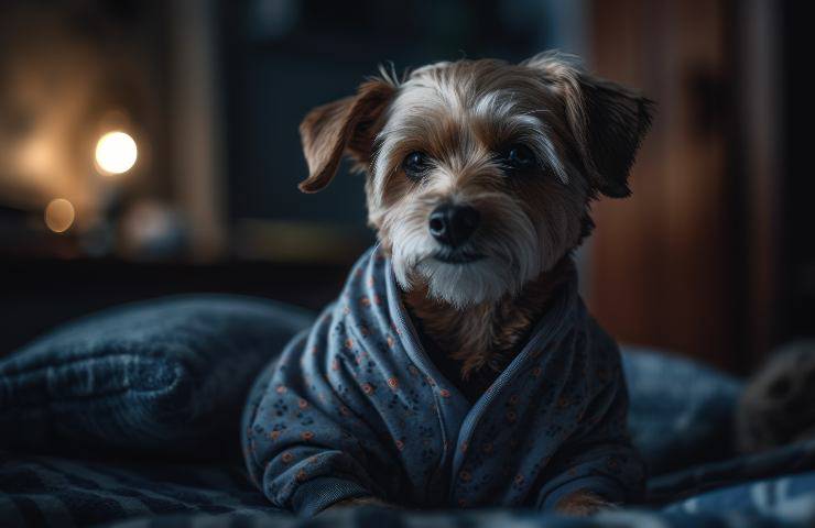 Cane sul letto di notte