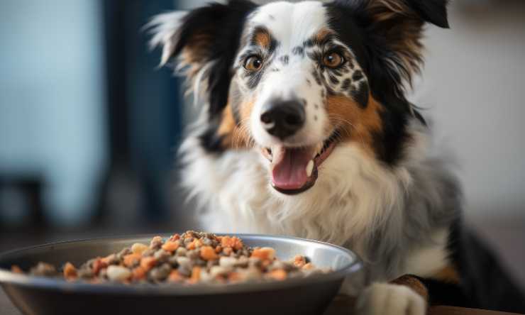 Cane mangia cibo dalla ciotola