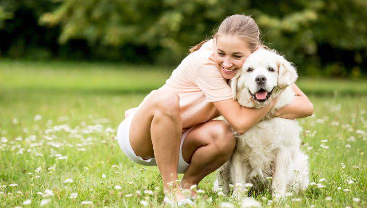 cane coccolato dalla sua umana