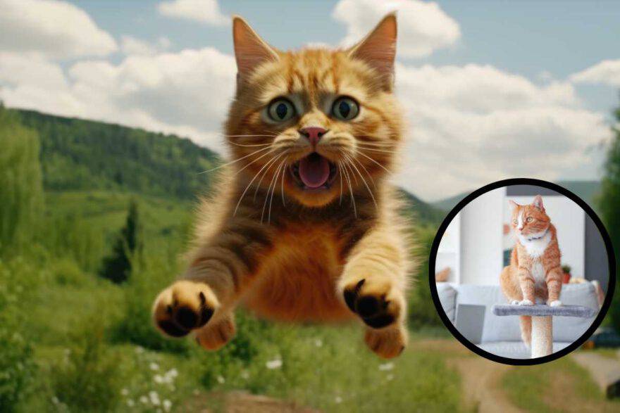 gatto rosso che salta