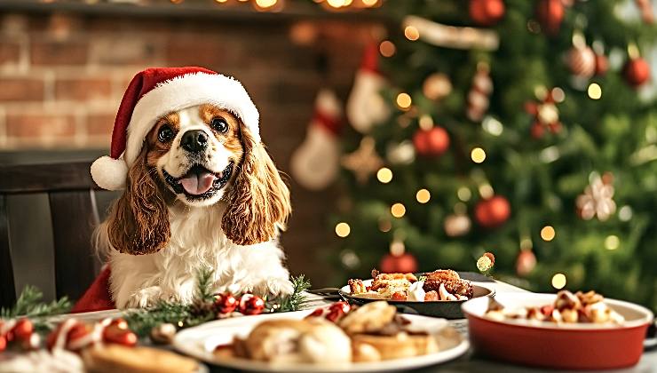 cane e piatti delle feste