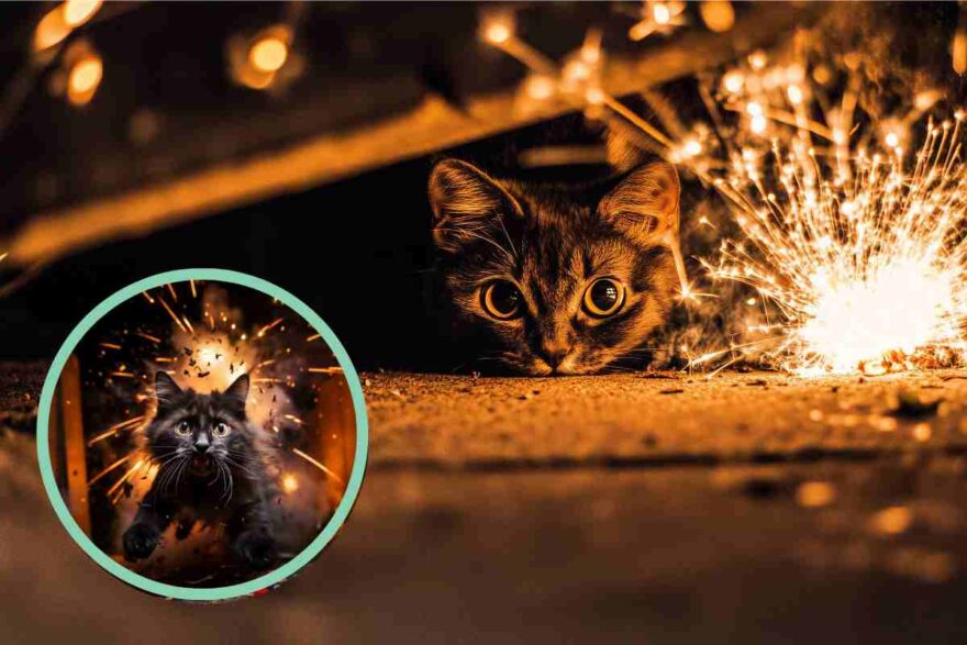 fuochi d'artificio e gatto 