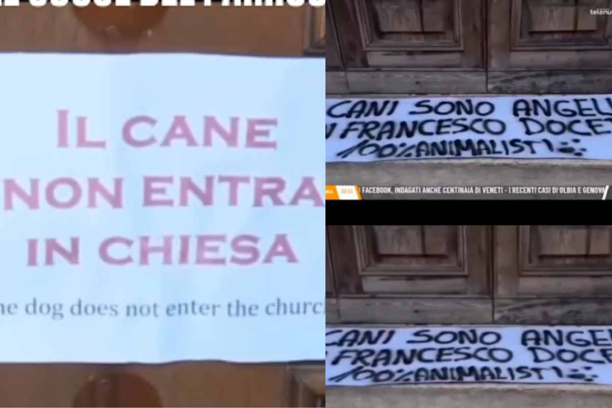 Cartelli fuori alla chiesa di Verona