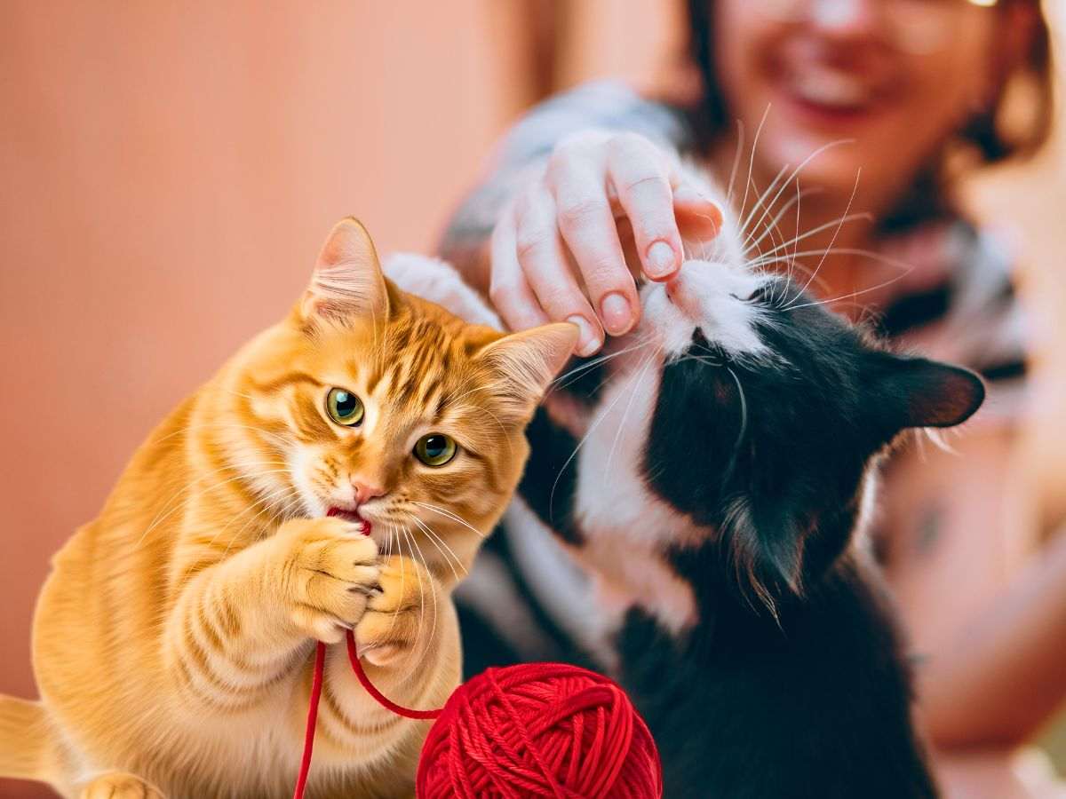 sfondo gatto che gioca con umana e gatto che gioca