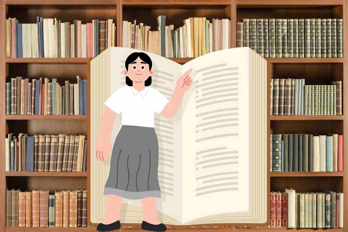 libreria e grafica libro con ragazza