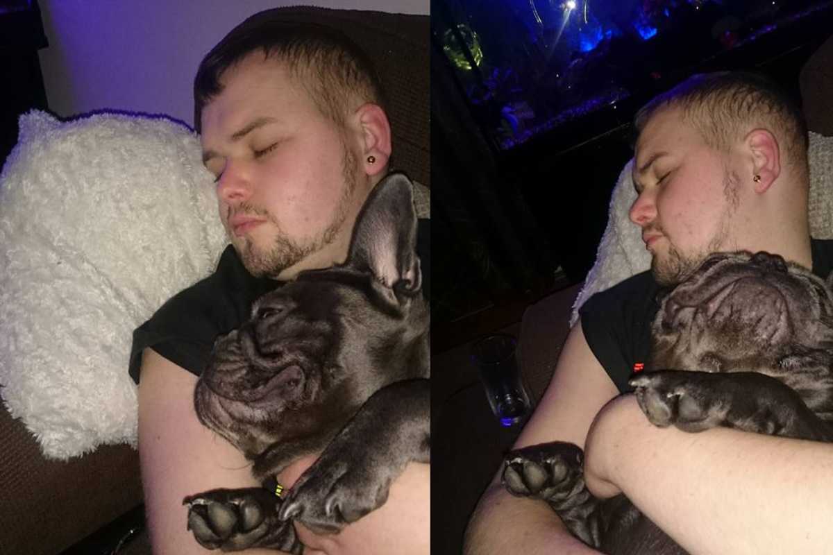 stuart e il suo cane che dormono insieme