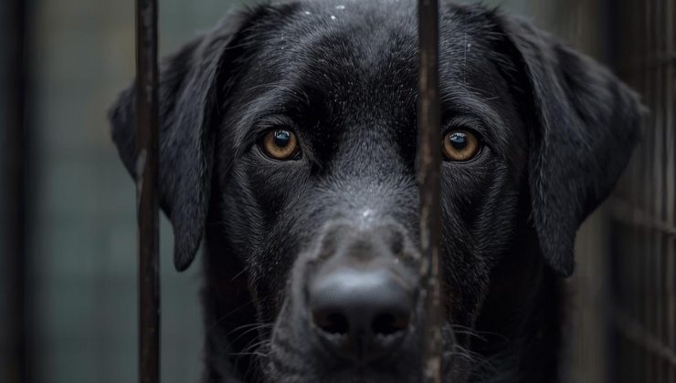 cane nero in gabbia