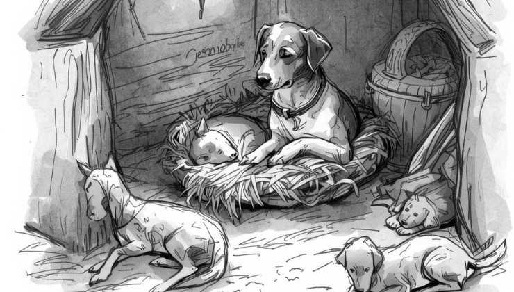 disegno di un cane nel presepe