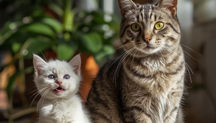 il gattino cieco con gatto randagio