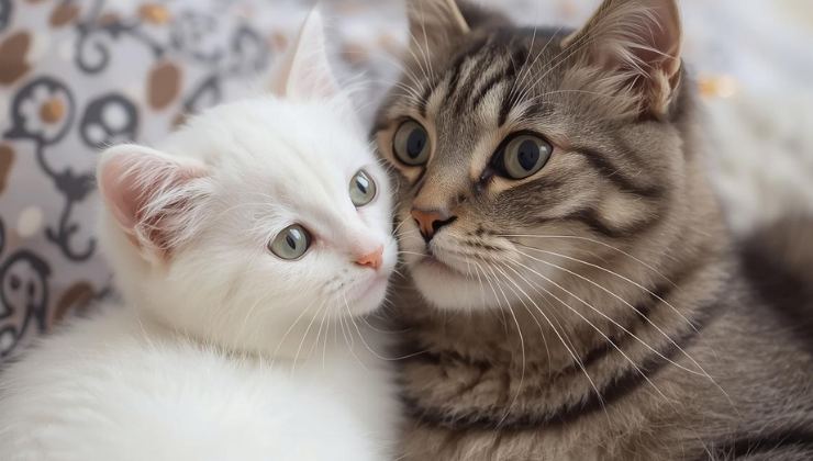 un gattino cieco con gatto randagio