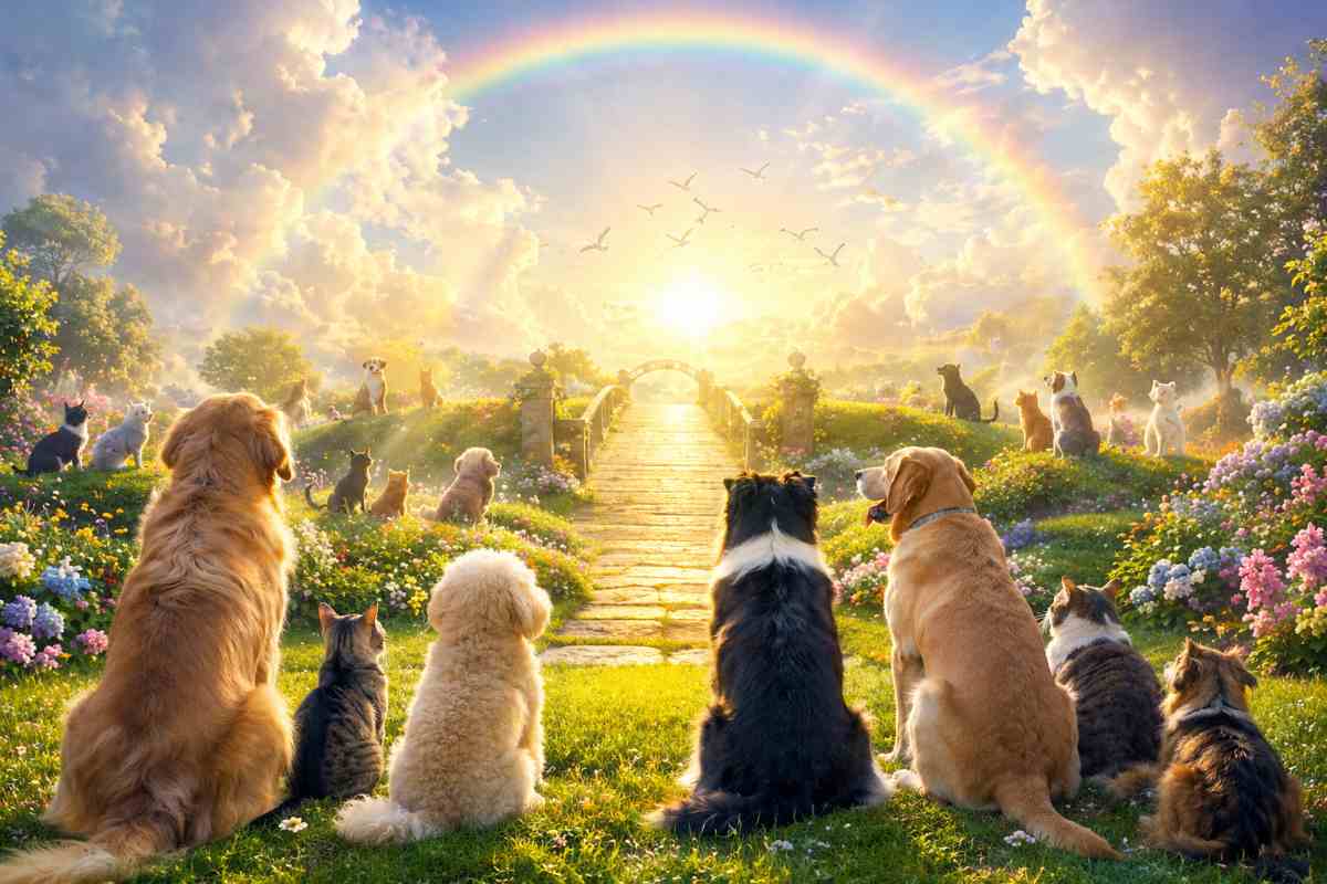 animali che guardano arcobaleno