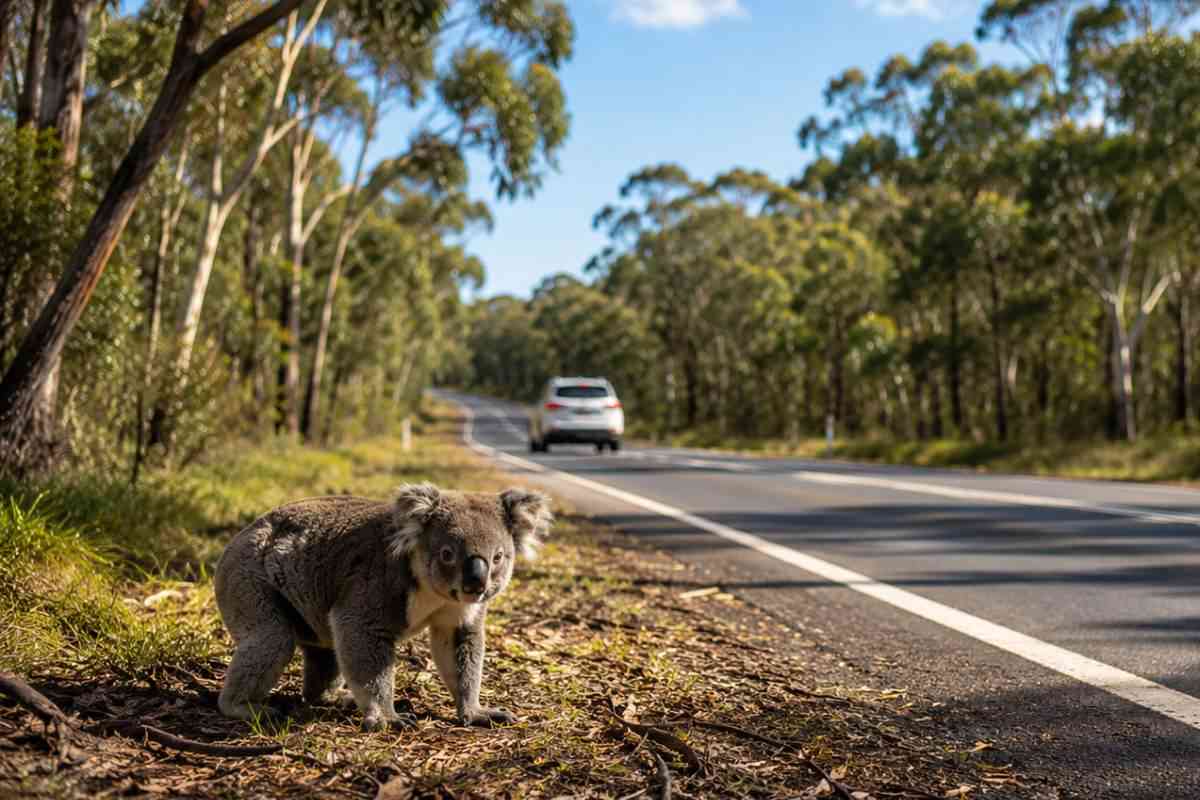 Koala vicino a una strada