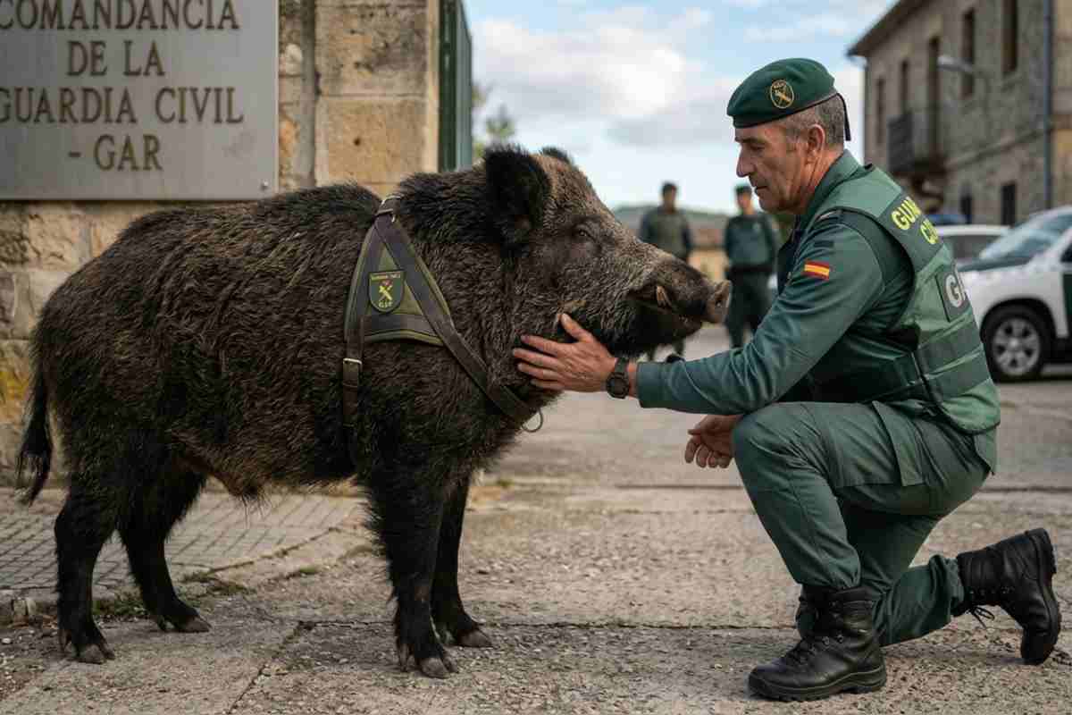 un cinghiale con un soldato